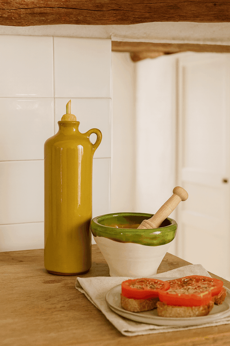 Aceitera de cerámica hecha a mano